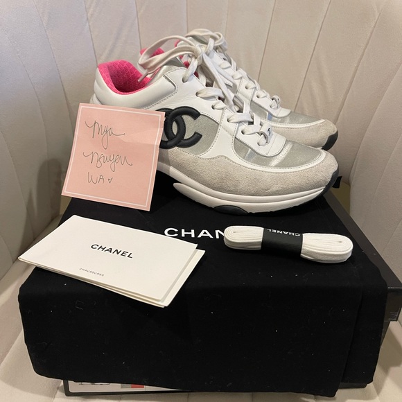 Chanel 18P Sneakers w/ Neon Pink lining - Picture 9 of 10
